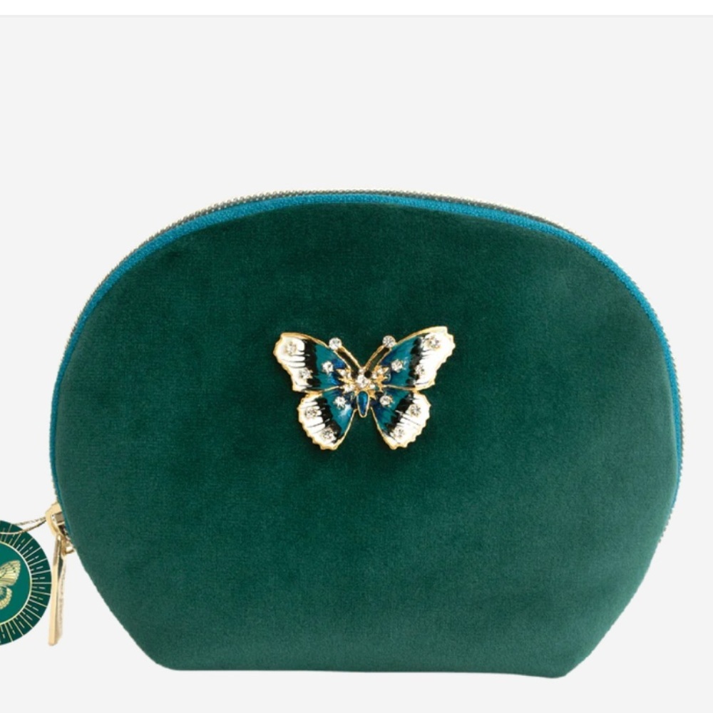 Butterfly Brooch Green Velvet Bag